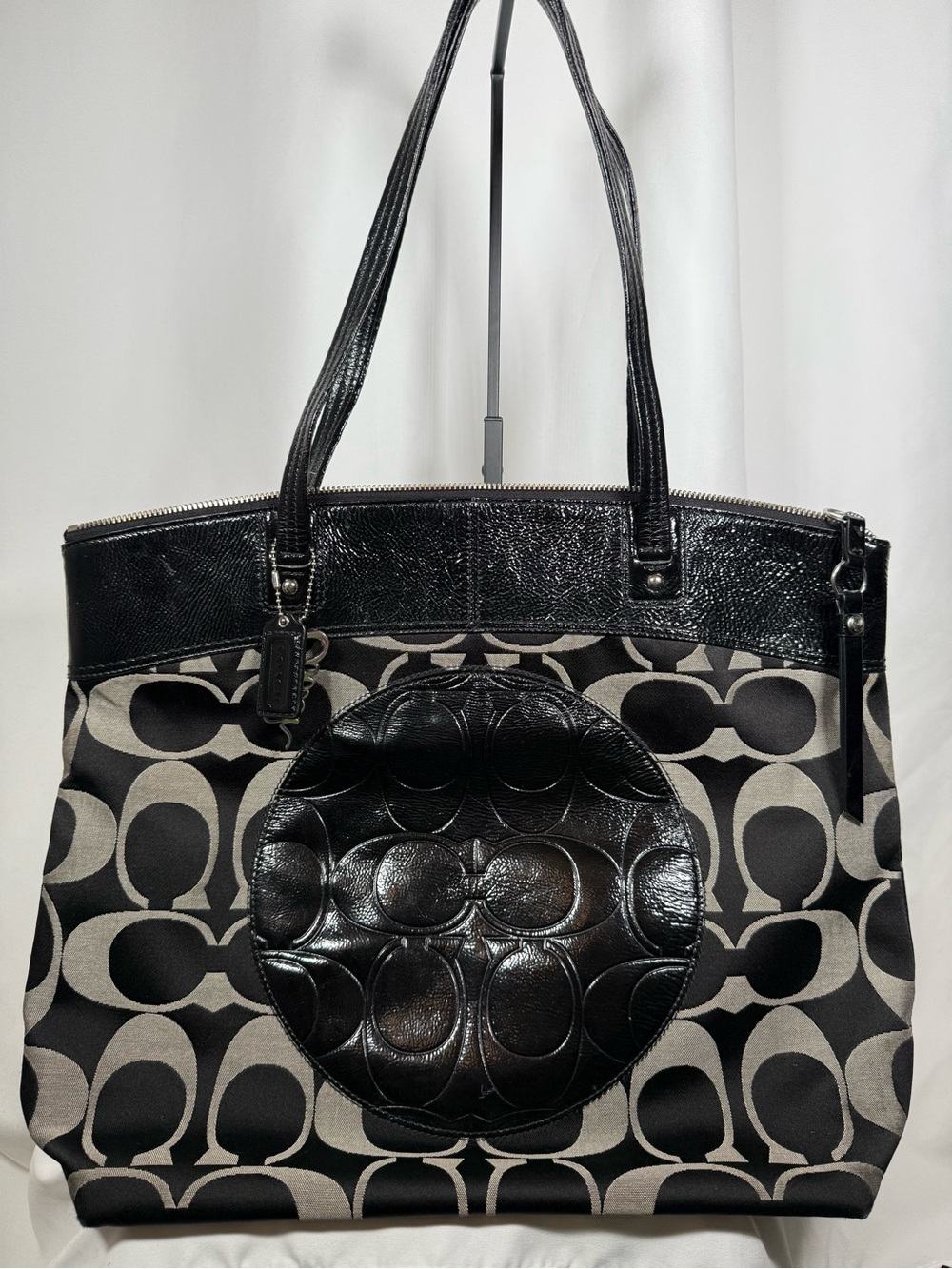 Coach Leather Laura Tote Bag Black Ivory Large Shoulder